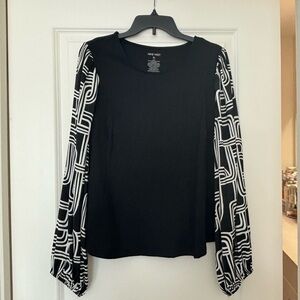 Nine West Black Top with Geometric Sleeves